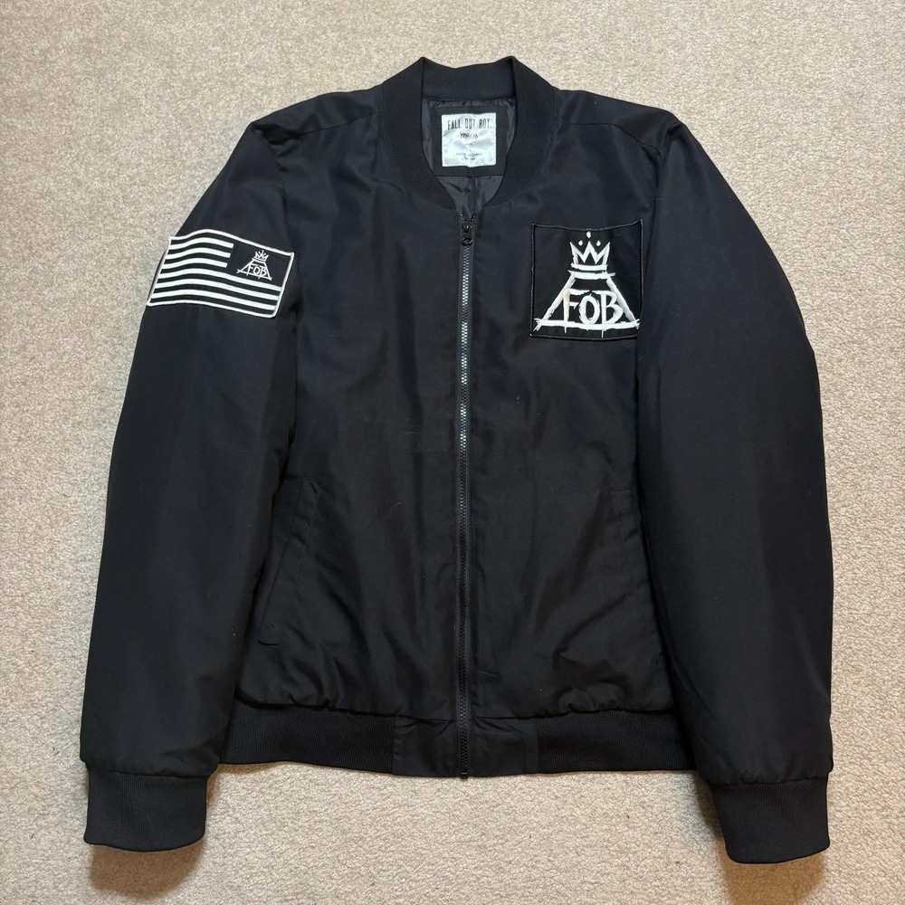Fall Out Boy Bomber Jacket Mens XL Black This Is Our Culture Embroidered